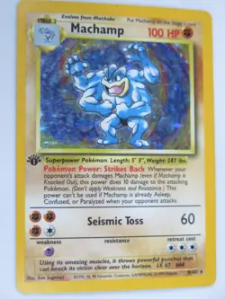 1999 Pokemon TCG Machamp 1st Edition Holo Rare 8/102 Card - Image 1