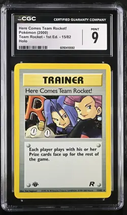 CGC 9 Here Comes Team Rocket! Team Rocket 1st Edition 15/82 Holo Pokemon Card - Image 1