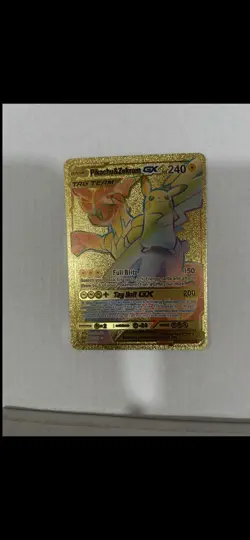 Pokemon Pikachu & Zekrom GX HP240 Tag Bolt Rainbow Gold Foil Fan Art Card - Image 1