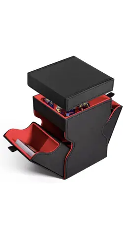 MTG - 120 Card Dual Sided Deck Box (Red & Black) Dice/Counter Compartment On Top - Image 1