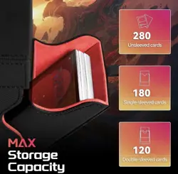 MTG - 120 Card Dual Sided Deck Box (Red & Black) Dice/Counter Compartment On Top - Image 3