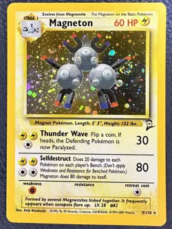 2000 Magneton #9/130 Holo (SWIRL) LP++ Rare Pokemon Base Set 2 Vintage WOTC - Image 1