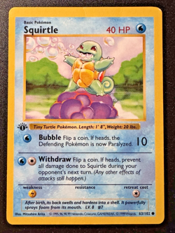 1st Edition Shadowless Squirtle 63/102 Base Set Pokemon Card Rare HP - Image 1
