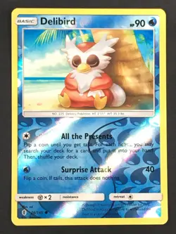 Pokemon TCG Delibird 26/145 SM Guardians Rising Common Reverse Holo LP - Image 1