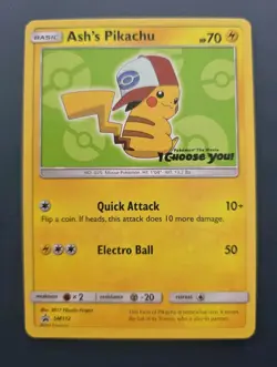 Pokemon TCG Ash's Pikachu SM112 Promo Card Near Mint - Image 1