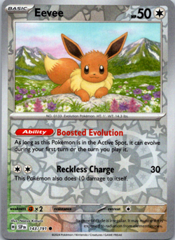 Pokemon TCG Eevee 143/191 Sv08: Surging Sparks Reverse Holo Near Mint - Image 1