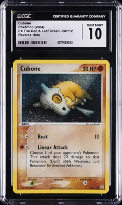 2004 POKEMON EX FIRE RED & LEAF GREEN REVERSE HOLO #60 CUBONE CGC 10 GEM MINT - Image 1
