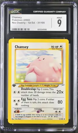 CGC 9 MINT Chansey Neo Destiny 1st Edition 31/105 Pokemon Card - Image 1
