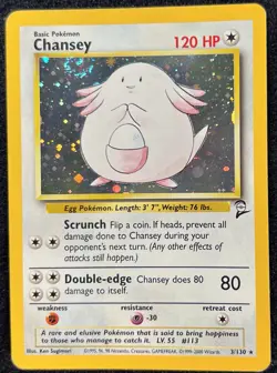 Chansey 3/130 Base Set 2 Holo Rare Pokemon Card w/ 💫 SWIRL - LP - Image 1