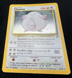 Chansey 3/130 Base Set 2 Holo Rare Pokemon Card w/ 💫 SWIRL - LP - Image 2