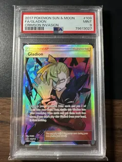 2017 POKEMON SUN & MOON CRIMSON INVASION #109 FULL ART/GLADION PSA 9 - Image 1