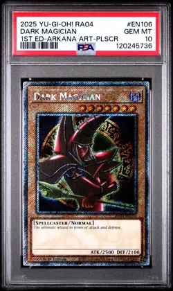 Yugioh! Dark Magician Arkana Art RA04-EN106 Platinum Secret Rare PSA 10 Pop 12 - Image 1