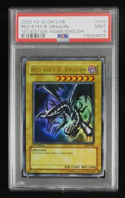 PSA 9 YuGiOh Red-Eyes B. Dragon LOB-070 1st Ultra Rare Asian English 2002 - Image 1