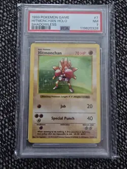 Shadowless Hitmonchan 7/102 Base Set Holo Rare Pokemon Card PSA 7 - Image 1