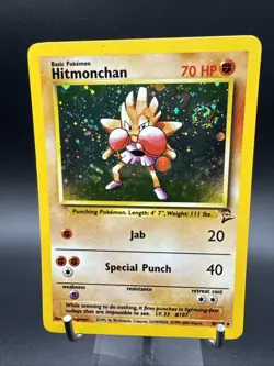 Pokemon TCG Hitmonchan Holo Rare Card 8/130 Base Set 2 SWIRL - Image 1