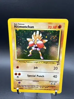 Pokemon TCG Hitmonchan Holo Rare Card 8/130 Base Set 2 SWIRL - Image 2