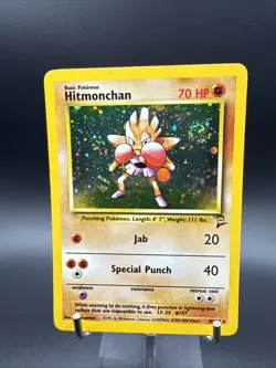 Pokemon TCG Hitmonchan Holo Rare Card 8/130 Base Set 2 SWIRL - Image 3