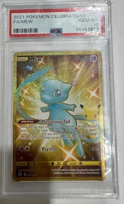 Pokemon Card PSA 10 Mew 025/025 Celebrations Full Art Shiny Gold Rare 25th 2021 - Image 1
