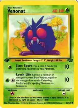 Pokemon TCG Venonat Jungle 63/64 Regular 1st Edition Common VLP - Image 1