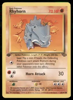 1999 1st Edition Jungle Pokemon Rhyhorn Basic/Common #61 - Image 1