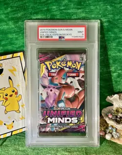 Pokemon TCG Sun & Moon Unified Minds Booster Pack ESPEON DEOXYS 2019 PSA 9 Mint - Image 1