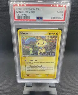 Minun 2005 EX Deoxys 41/107 Reverse Holo Stamped Pokemon Card PSA 9 MINT POP 32 - Image 1