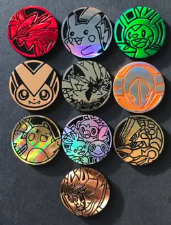 10 X Pokemon Coins Coin Tokens Shiny Pikachu Alolan Raichu Groudon Victini - Image 1