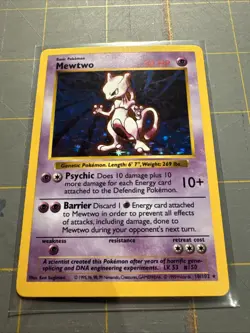 Pokemon Mewtwo TCG Base Set Holo Shadowless Rare Card 10/102 - Image 1
