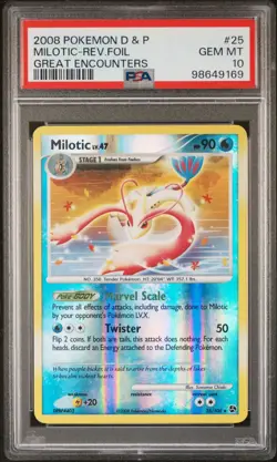 Milotic Lv. 47 Reverse Holo Pokemon card Great Encounters 25/106 2008 PSA 10 - Image 1