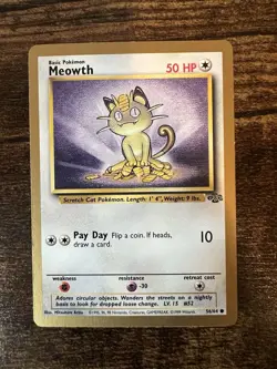 1999 Pokemon Gold Border Jungle Meowth TCG Card 56/64 Fruit Roll Up Promo - Image 1