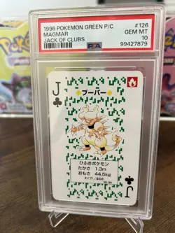Green Magmar Jack of Clubs Poker Card 1996 Pokemon PSA 10 Gem Mint - Image 1