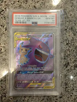 2019 Pokemon Sun & Moon Team Up Gengar & Mimikyu GX 164/181 PSA 10 - Image 1
