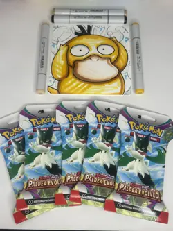 Lot of 5- Pokemon TCG - Paldea Evolved Sealed Sleeved Booster Packs + BONUS - Image 1