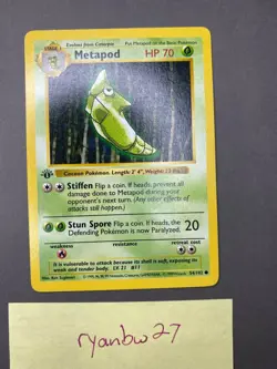 Metapod 54/102 1st Edition Shadowless Base Set Pokemon TCG Near Mint - Image 3