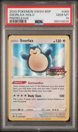 2020 Pokemon SWSH Black Star Pre-Release Promo Snorlax-Holo #68 PSA 10 GEM MINT - Image 1