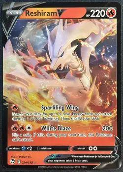 Reshiram V 024/195 - Pokemon TCG Silver Tempest Holo Ultra Rare 2022- M/LP Card - Image 1