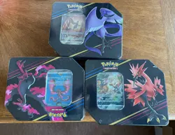 Pokemon Crown Zenith 3x Large Tins Galarian Birds Zapdos Articuno Moltres Sealed - Image 1