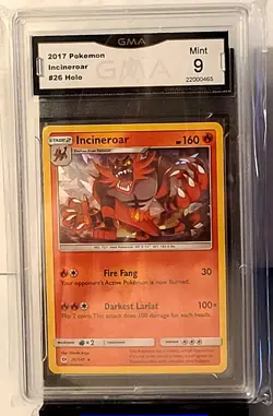 2017 Pokemon Card GRADED GMA 9 MINT Sun & Moon Incineroar #26 Holo - Image 1