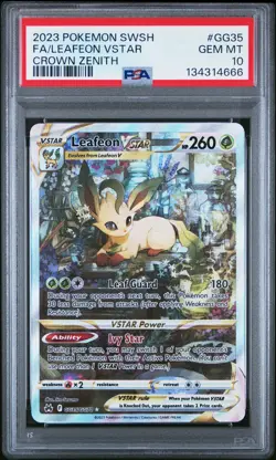 2023 POKEMON SWORD & SHIELD CROWN ZENITH #GG35 FULL ART/LEAFEON VSTAR PSA 10 - Image 1