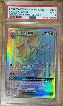 2018 Pokemon Sun & Moon: Forbidden Light Secret- F.A. Lucario GX (#135) PSA 9 - Image 1