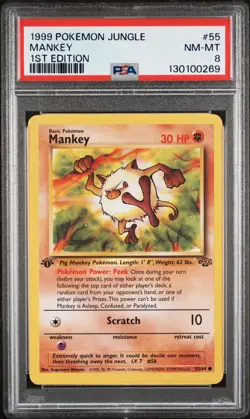 1999 POKEMON JUNGLE 1ST ED #55 MANKEY PSA 8 - Image 1