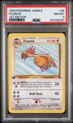 1999 POKEMON JUNGLE 1ST ED #36 FEAROW PSA 8 - Image 1