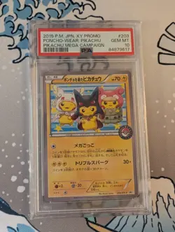 Poncho Wearing Pikachu Mega Campaign Set Promo 203/XY-P Pokemon Japanese PSA 10 - Image 1