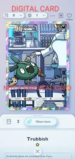 Trubbish Pokemon Pocket Mobile Game Crimzon blaze Set ☆ Rare Card For Trade - Image 1
