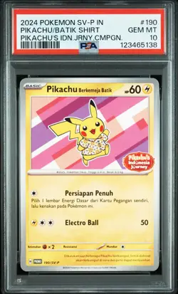 Pikachu In Batik Shirt 190 Pikachu's Indonesia Journey Campaign Pokemon PSA 10 - Image 1