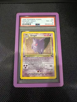 1999 First Edition Pokemon Gengar Fossil Holo Card 5/62 PSA 8 - Image 1