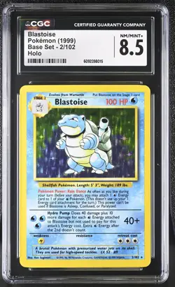 CGC 8.5 Blastoise 1999 Base Set 2/102 Holo Pokemon Card - Image 1