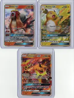 POKEMON CARD LOT OF (3) GX HOLOS ENTEI, RAICHU, TURTONATOR - Image 1