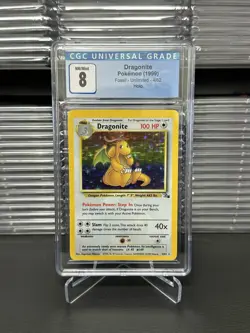 CGC 8 Pokemon 1999 Fossil Unlimited Dragonite Holo 4/62 *Near Mint / Mint* - Image 1