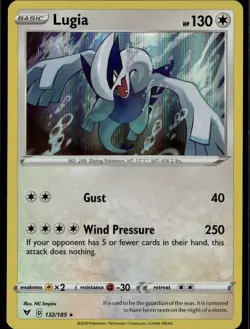 Lugia Holo Rare SWSH04: Vivid Voltage 132/185 Colorless Holo Pokemon Card TCG - Image 1